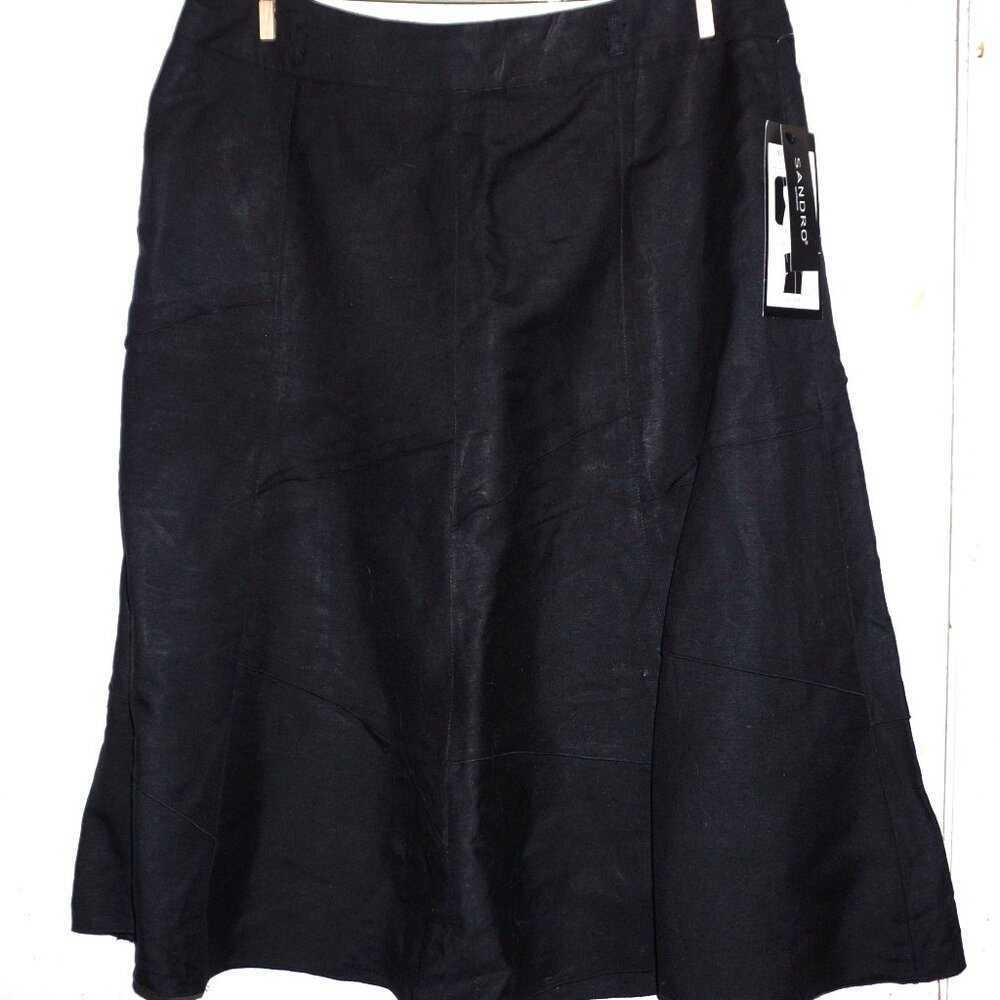 BLACK LINEN BLEND FLARED SKIRT SIZE 14 NWT SANDRO SPORTSWEAR